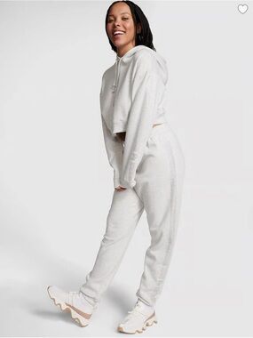 VICTORIA SECRET PINK FLEECE HIGH WAIST JOGGERS WITH MATCHING PULLOVER SWEATSHIRT